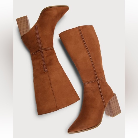 Lulus Delaynie Tan Suede Pointed-Toe Knee High Boots - Picture 5 of 5